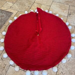 Red Tree Skirt with White Pom Poms